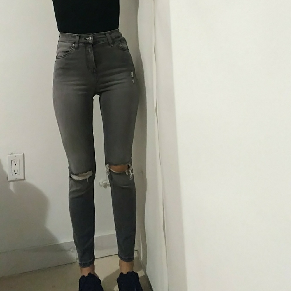 Ripped Gray Topshop Moto Jamie Jeans